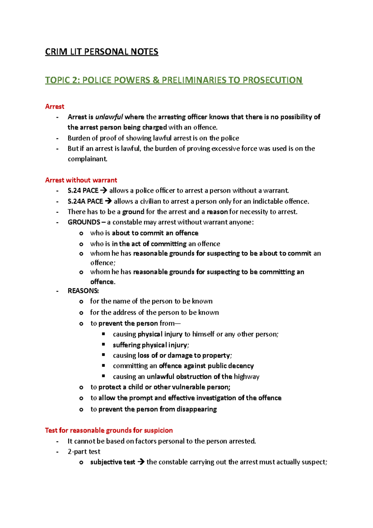 CRIM LIT Personal Notes - CRIM LIT PERSONAL NOTES TOPIC 2: POLICE ...
