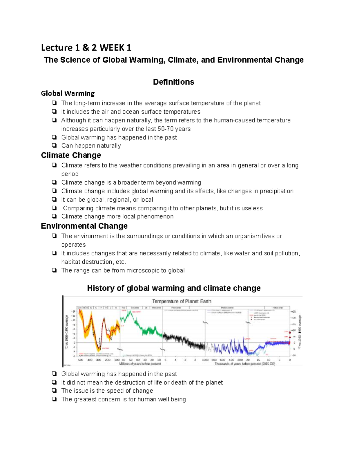 Lifesci 2X03 Notes - Lecture 1 & 2 WEEK 1 The Science of Global Warming ...