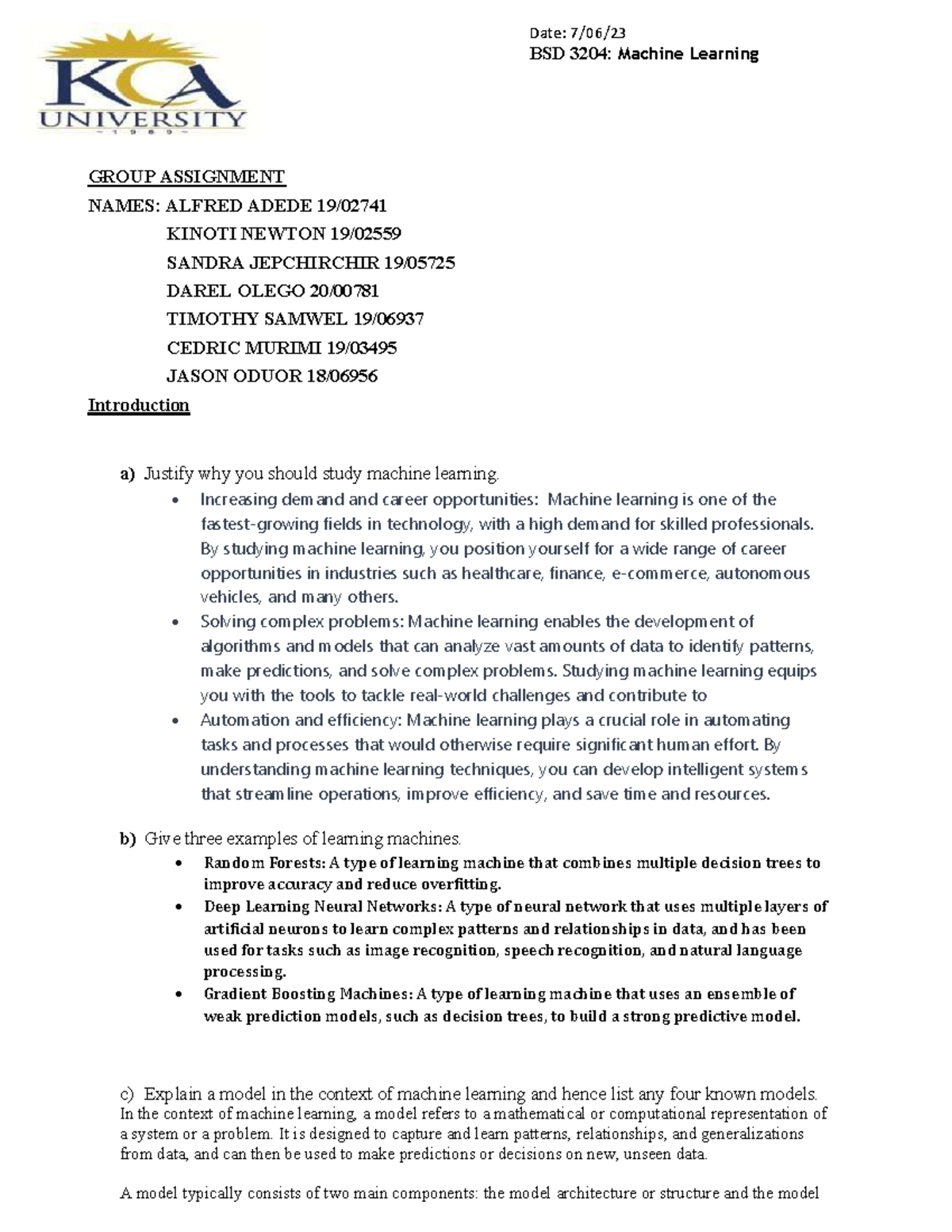 Machine Learning Group Assignment ONE - Date: 7/06/ BSD 3204: Machine ...