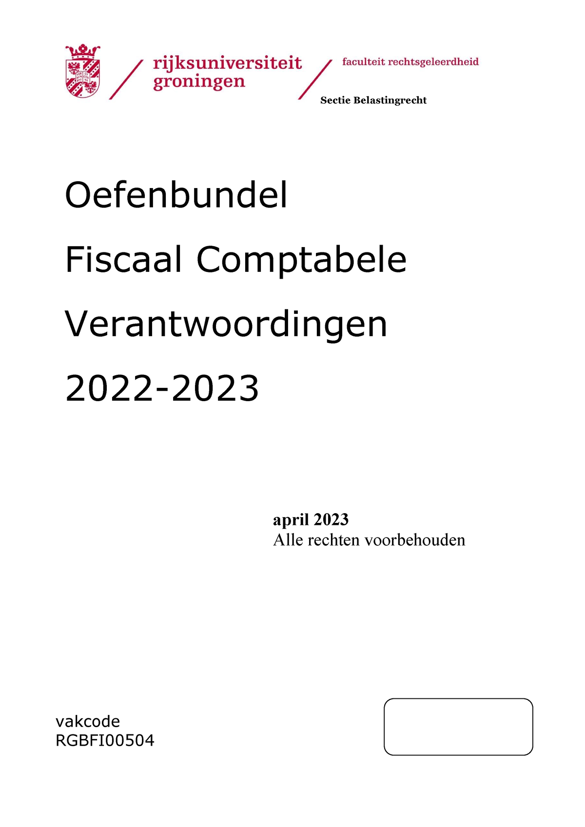 Oefenbundel FCV - Sectie Belastingrecht Oefenbundel Fiscaal Comptabele ...