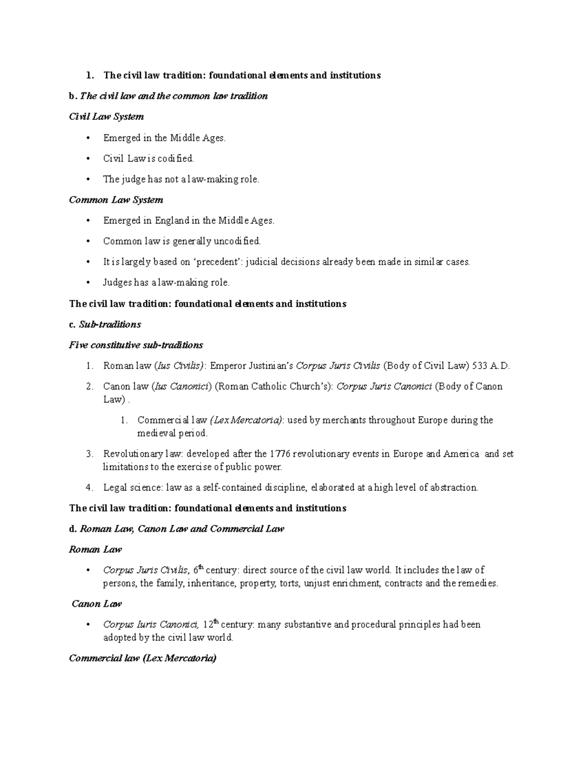 Lecture 10 Notes - The Civil Law Tradition: Foundational Elements And ...