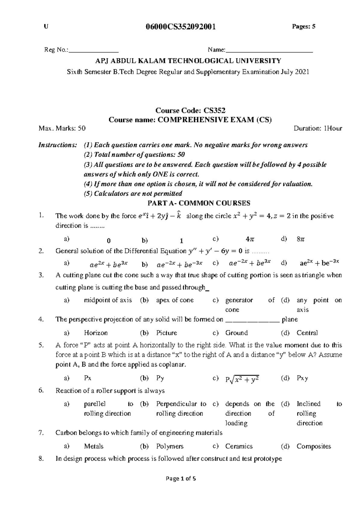 CS352-QP - 06000CS Course Code: CS 352 Course Name: COMPREHENSIVE EXAM ...