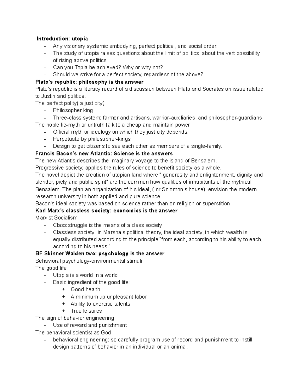 Chapter 3 Utopia note( Intro Political Science)+ summary Google Docs