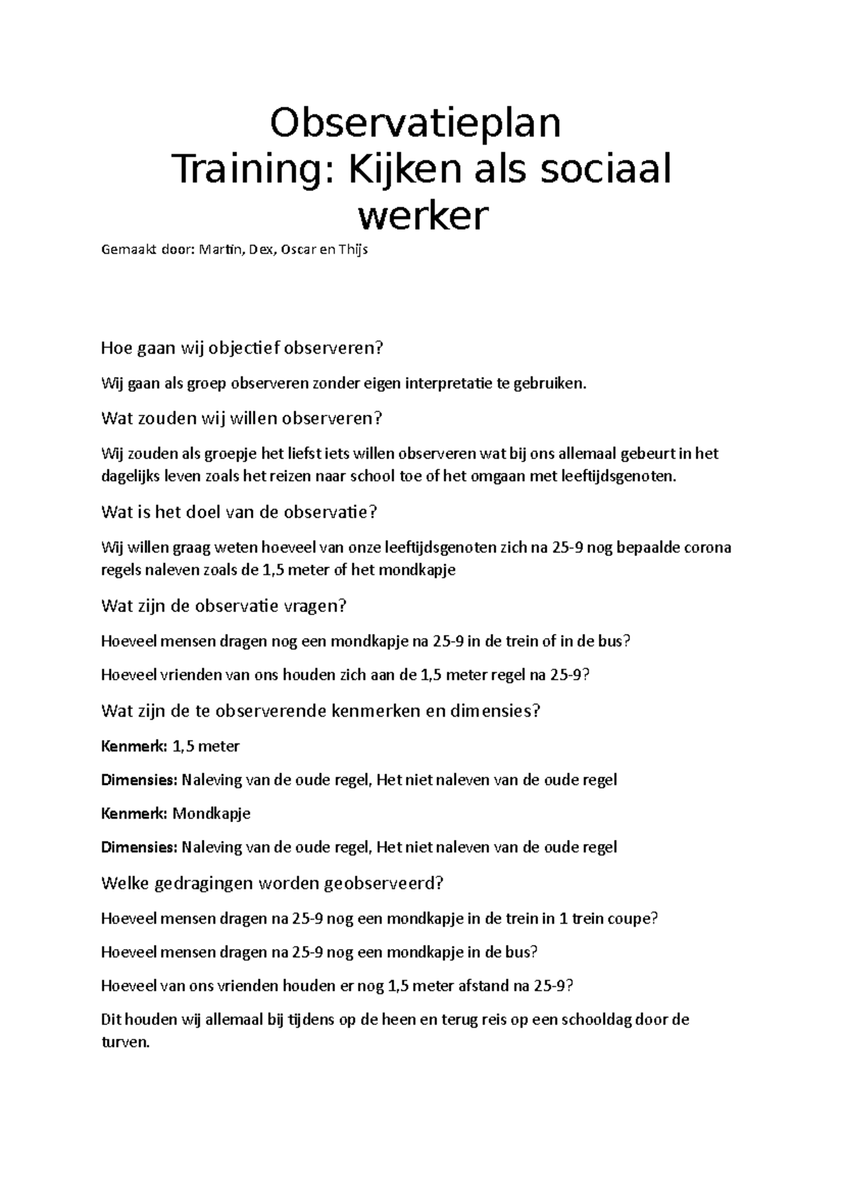 Observatieplan - Observatieplan Training: Kijken Als Sociaal Werker ...