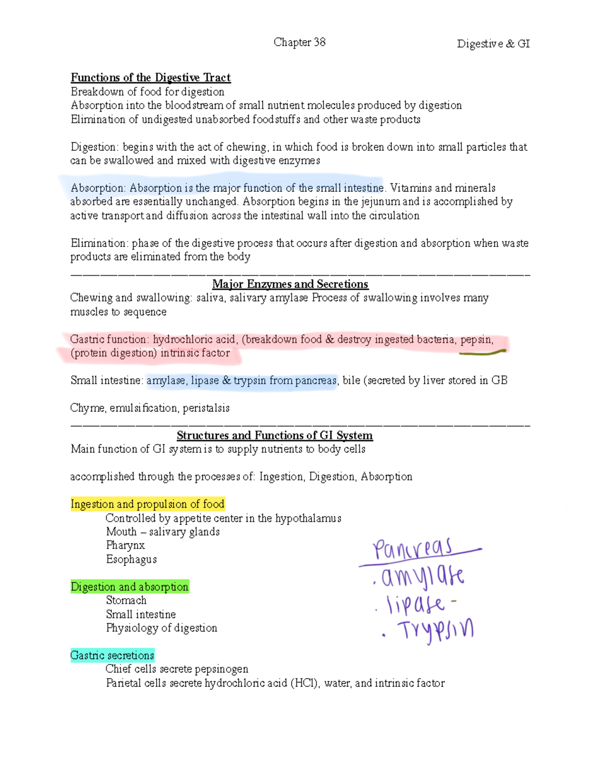 Exam 3 Notes Med Surg - Chapter 38 Digestive & GI Functions Of The ...