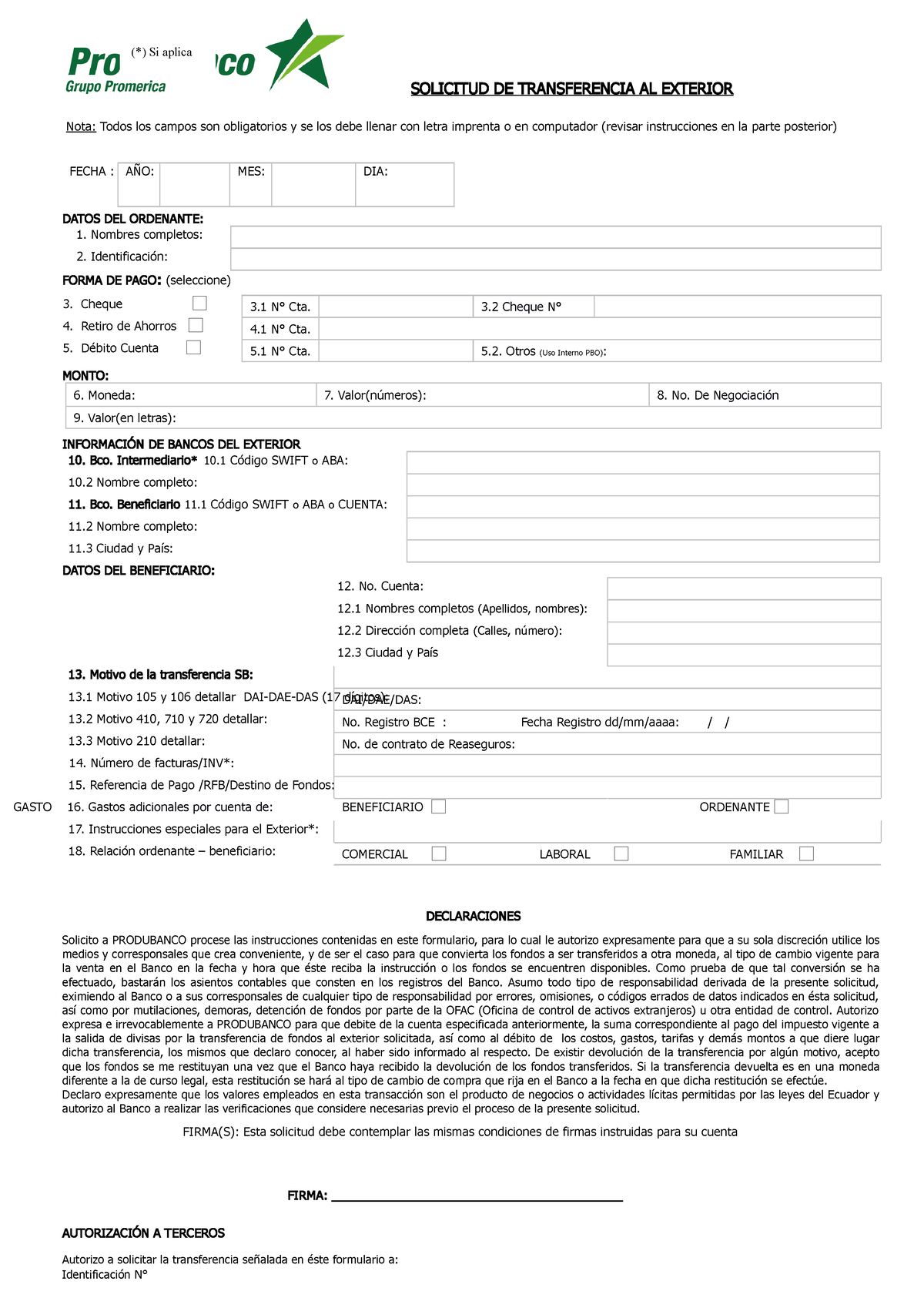 Formulario Transferencias Exterior Solicitud De Transferencia Al Exterior Nota Todos Los 4076