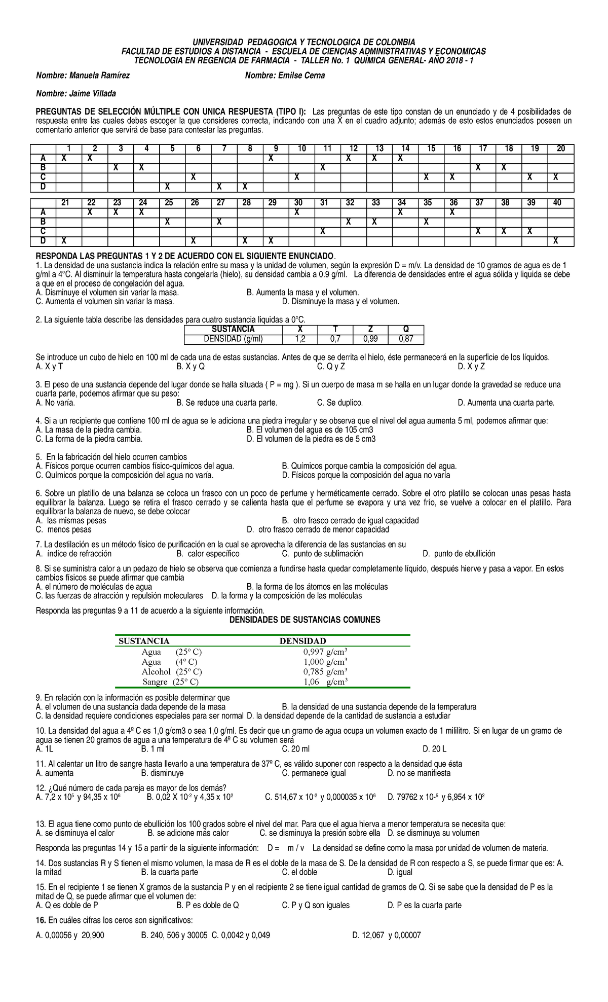 Taller No 1 Quim General Primer 50 1 18 Studocu