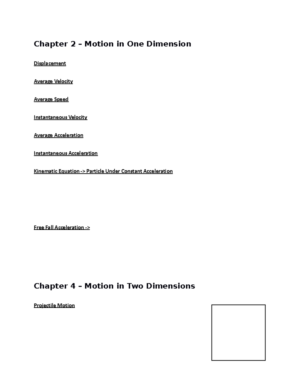 PHYS Eqn Sheet - Chapter 2 – Motion in One Dimension Displacement ...