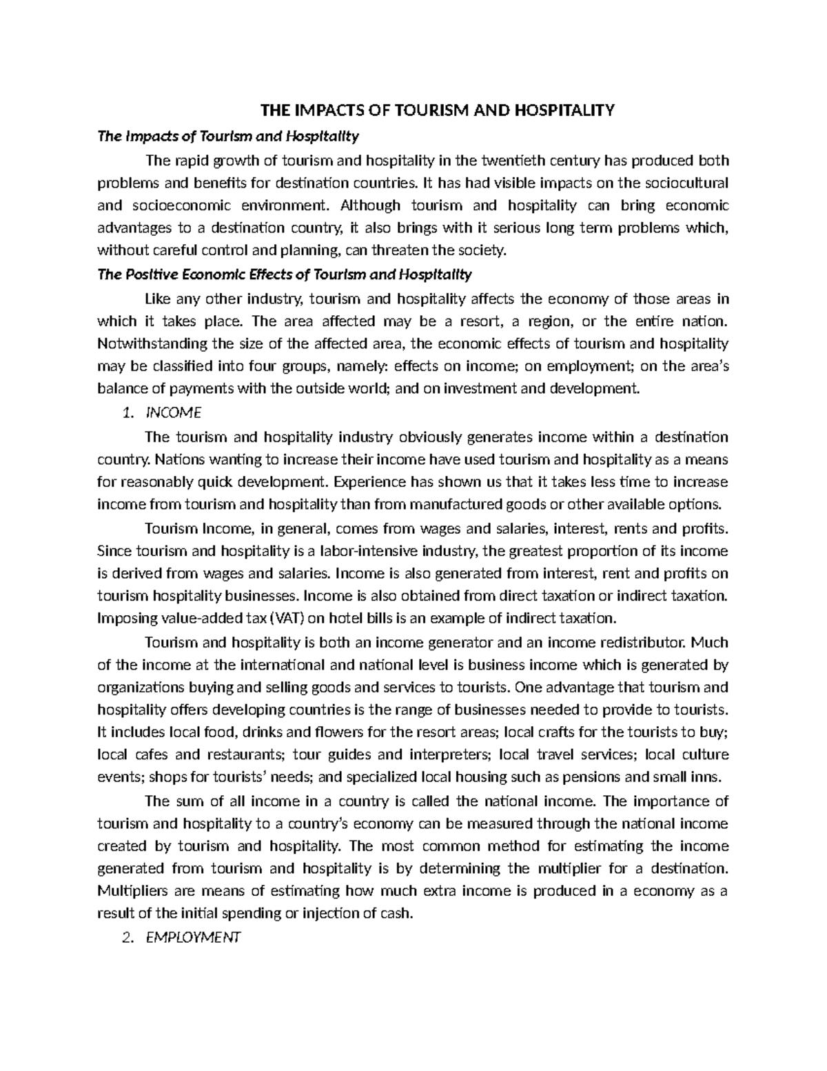THE- Impacts-OF- Tourism-AND- Hospitality semi final - THE IMPACTS OF ...