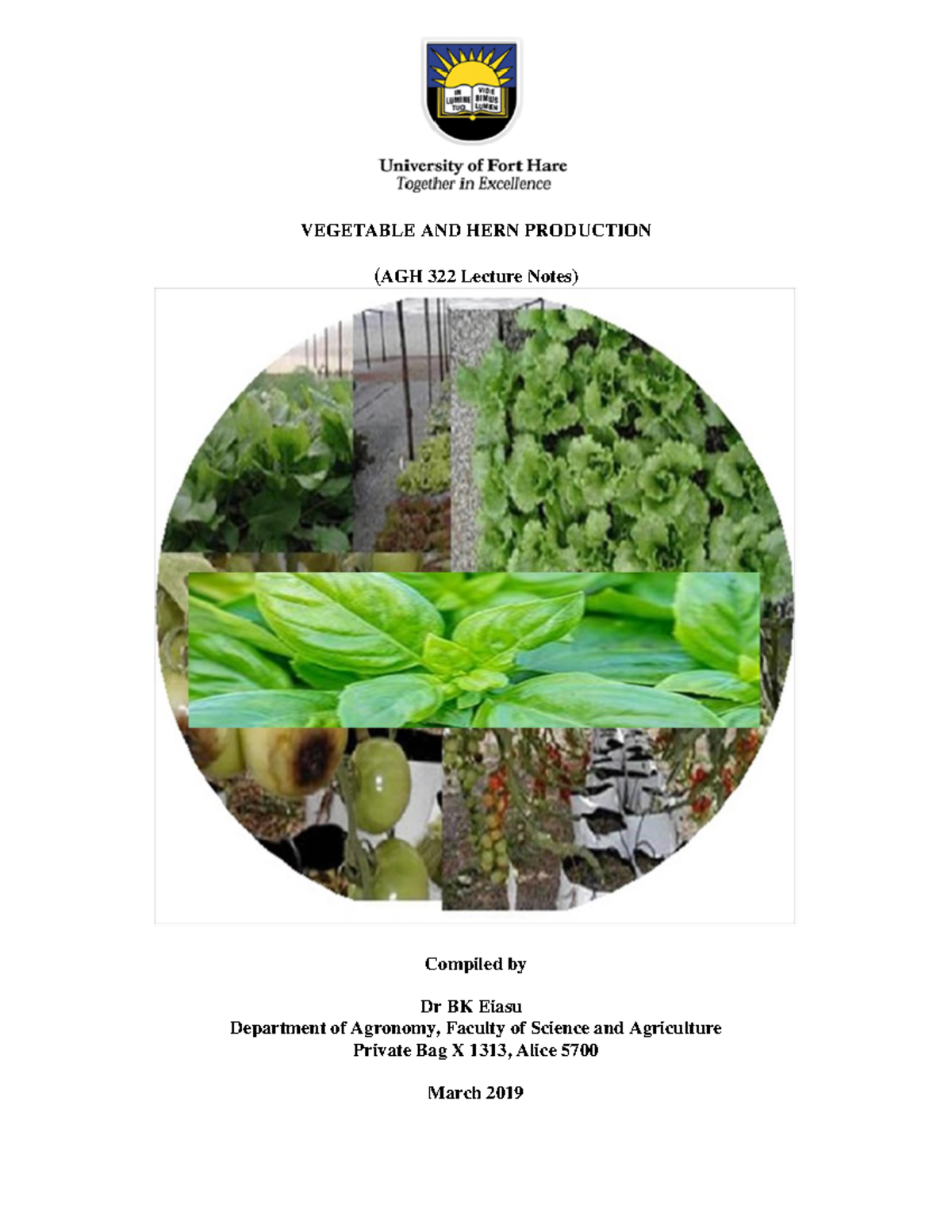 Couse note (AGH322) - Department of Agronomy - VEGETABLE AND HERN ...