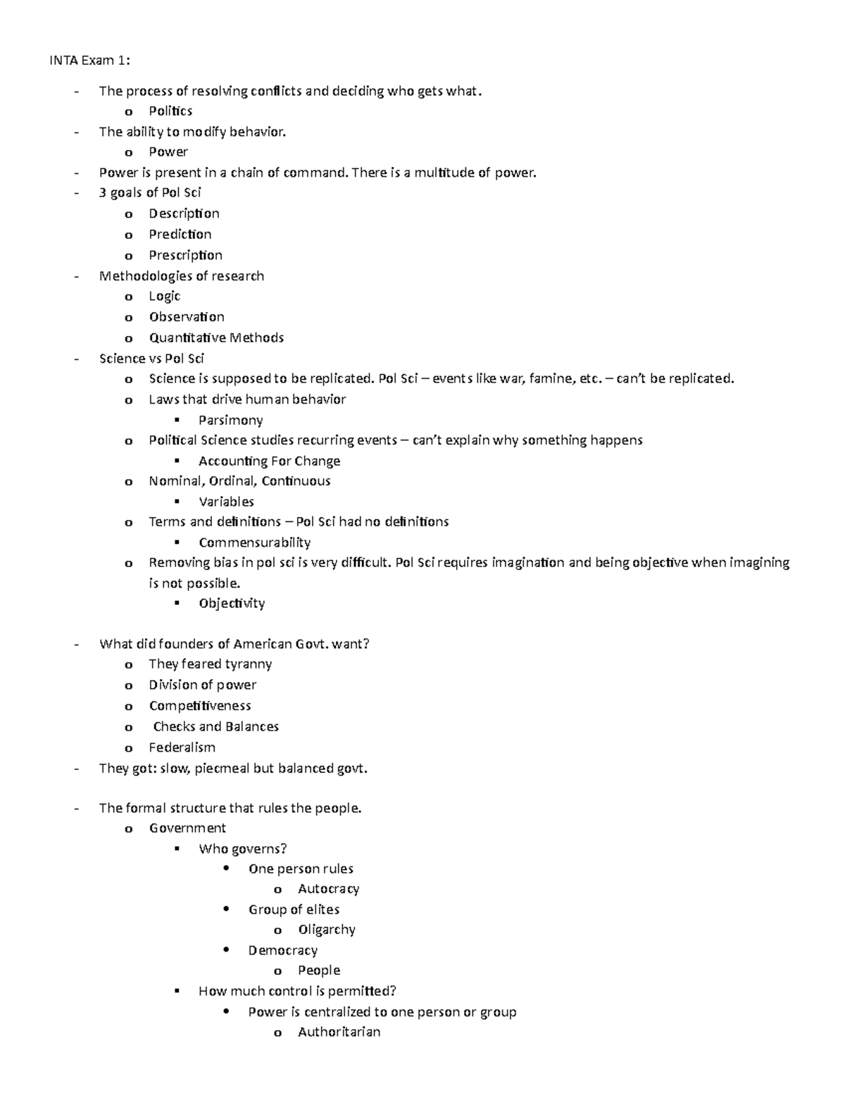 INTA Exam 1 - Preparation done for exam 1, includes all lecture notes ...