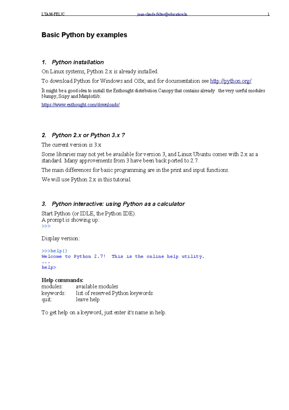 Python basics - Basic Python by examples 1. Python installation On ...