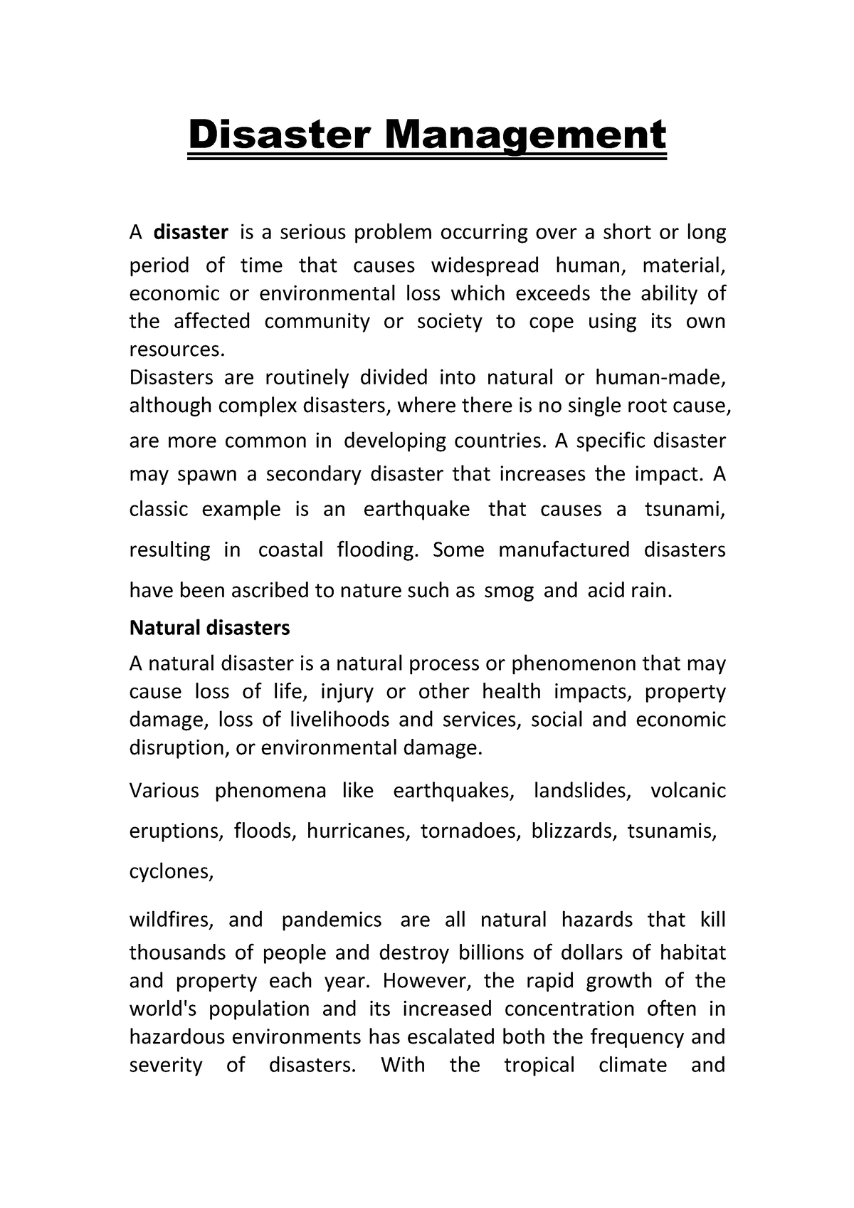dissertation topics on disaster management
