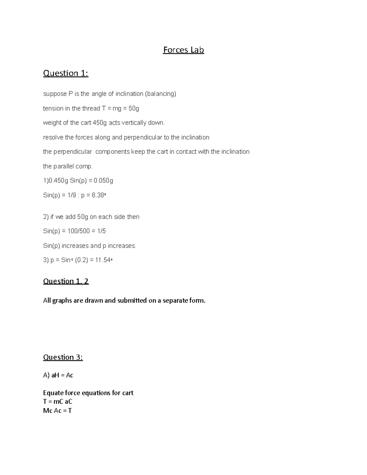 Forces Lab - class notes - Forces Lab Question 1: suppose P is the ...