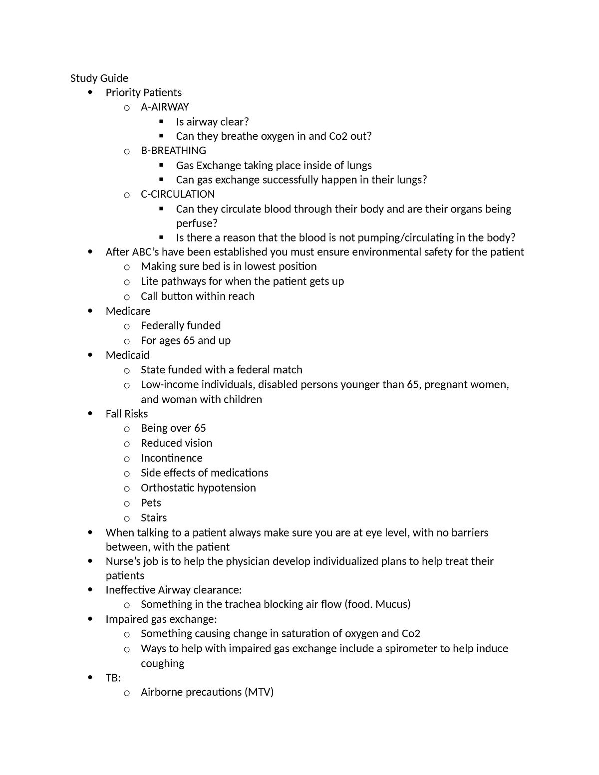 Study Guide - Study Guide Priority Patients o A-AIRWAY Is airway clear ...