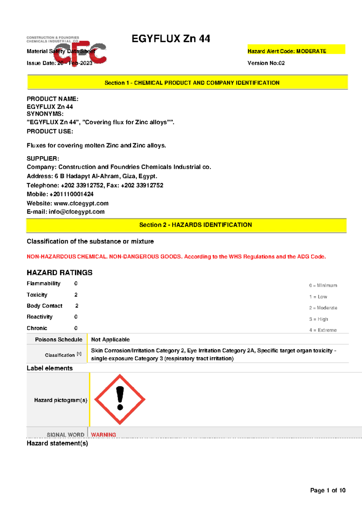 Egyflux Zn 44 MSDS - metallurgy - Material Safety Data Sheet Hazard ...