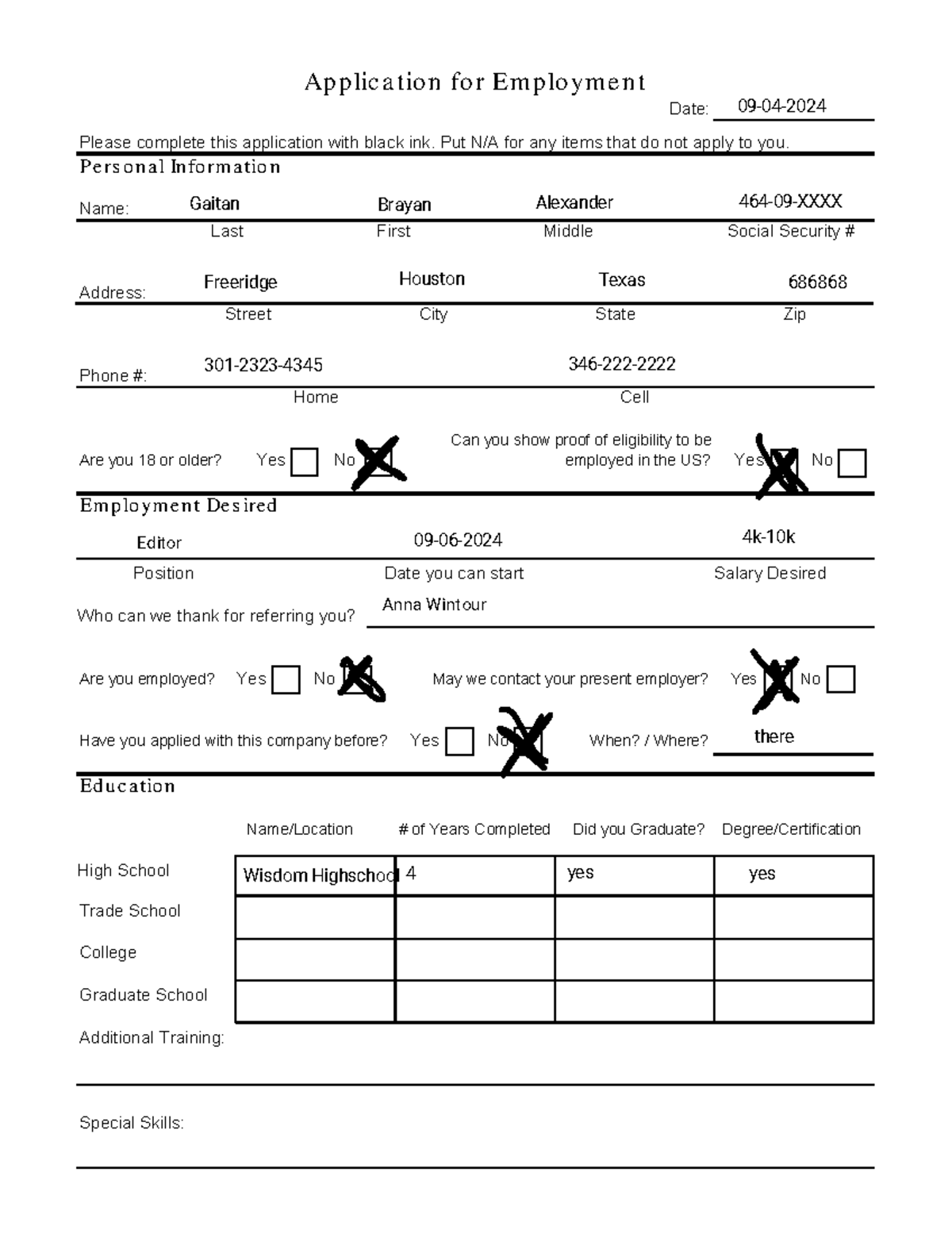 Application for Employment - Ap p lic a tio n fo r Em p lo ym e n t ...