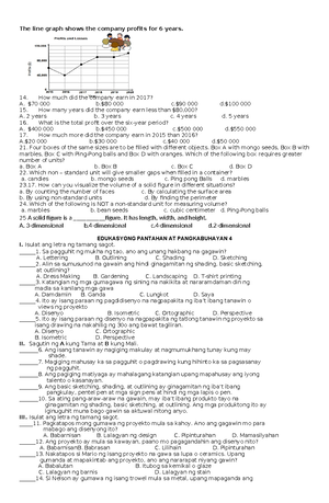 PRE-TEST Mathematics 6 - PRE-TEST IN MATHEMATICS 6 Name