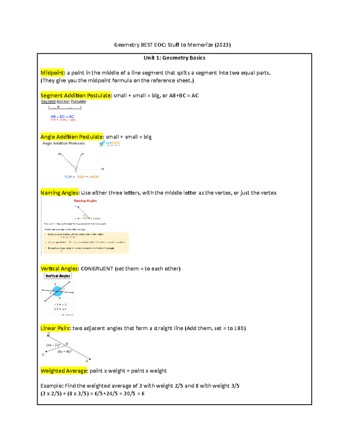 EOC BEST Study Guide Memorize Revised April 17 20231 Geometry BEST