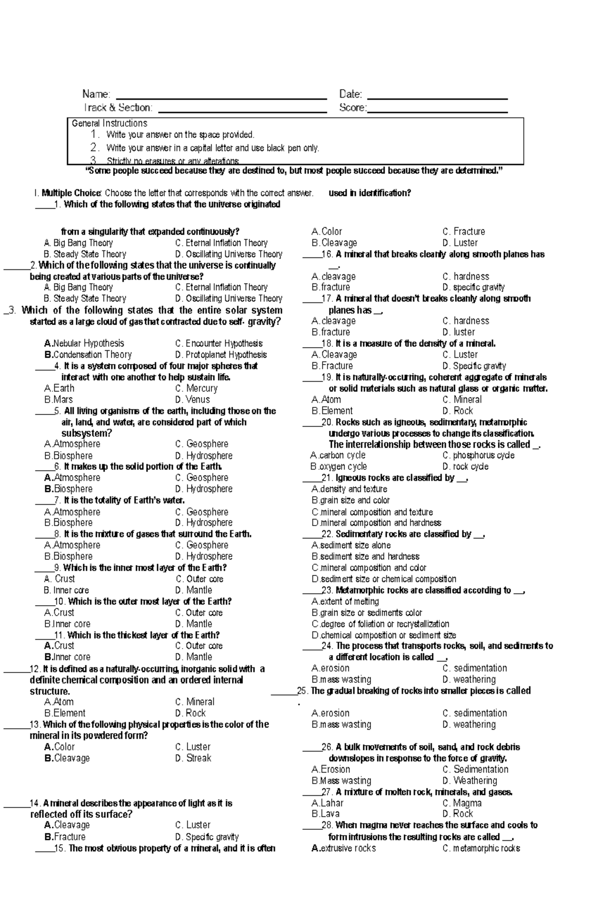 Pre test in earth and life science answer keydocx “Some people