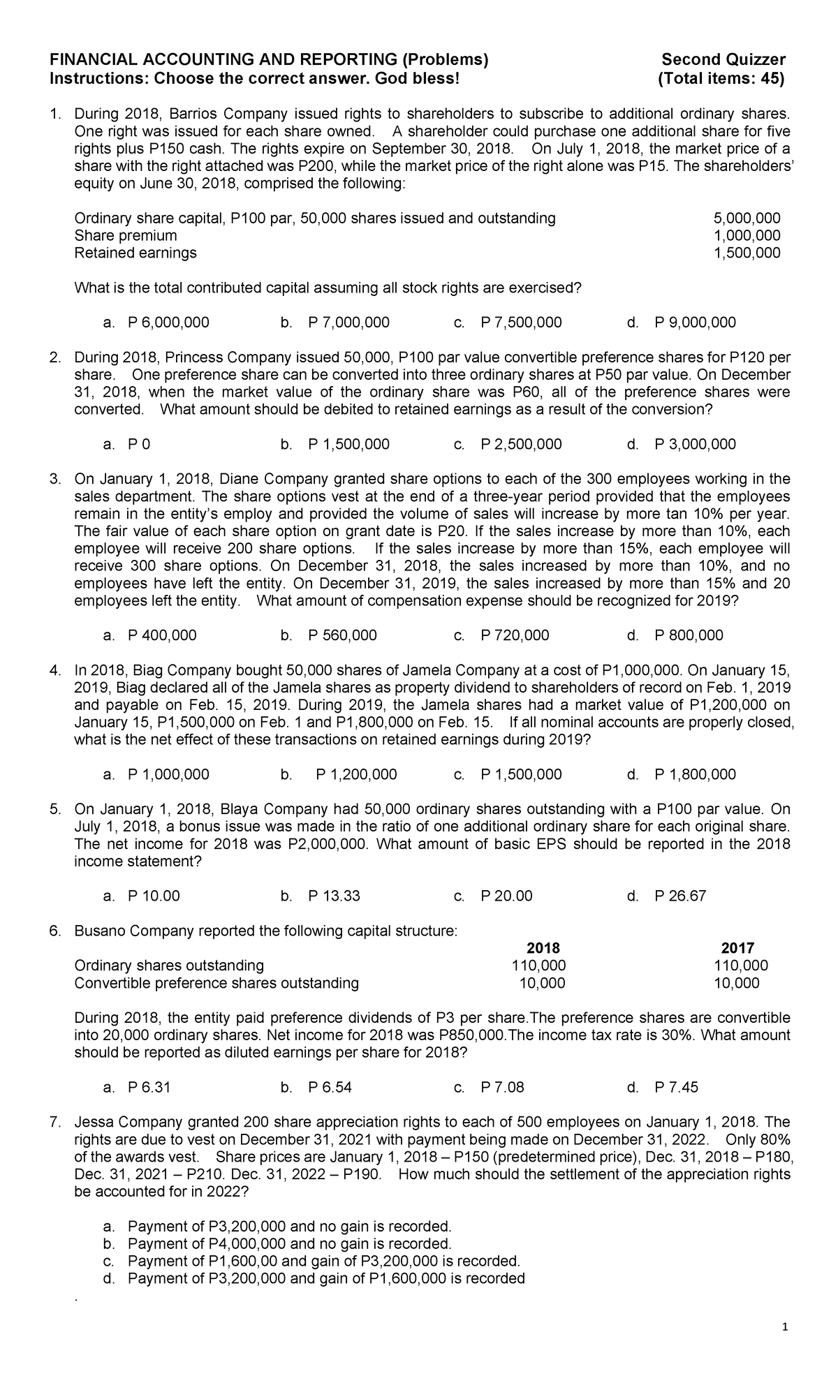 Quizzer Review Mat 2 - FINANCIAL ACCOUNTING AND REPORTING (Problems ...