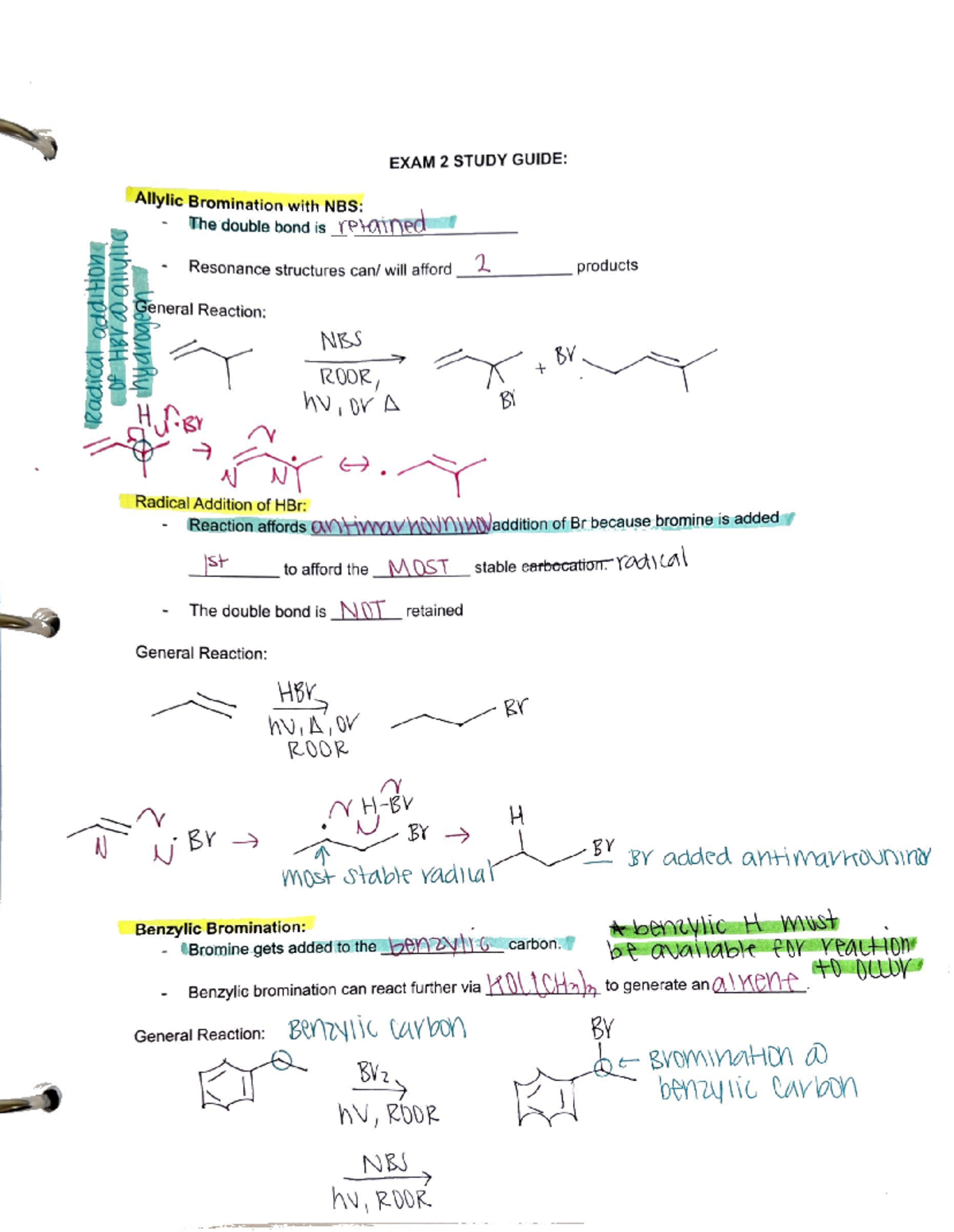 EXAM 2 Study Guide W ALL RXNS - CHEM 3306 - Studocu