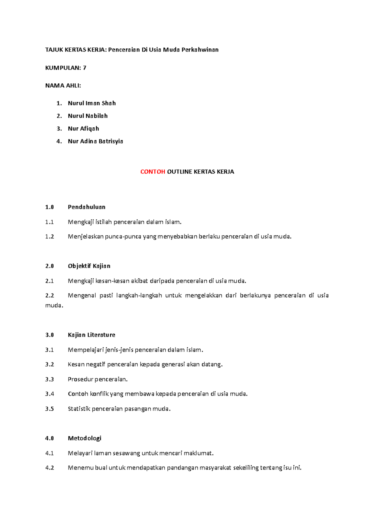 Contoh Outline Kertas Kerja CTU - TAJUK KERTAS KERJA: Penceraian Di ...