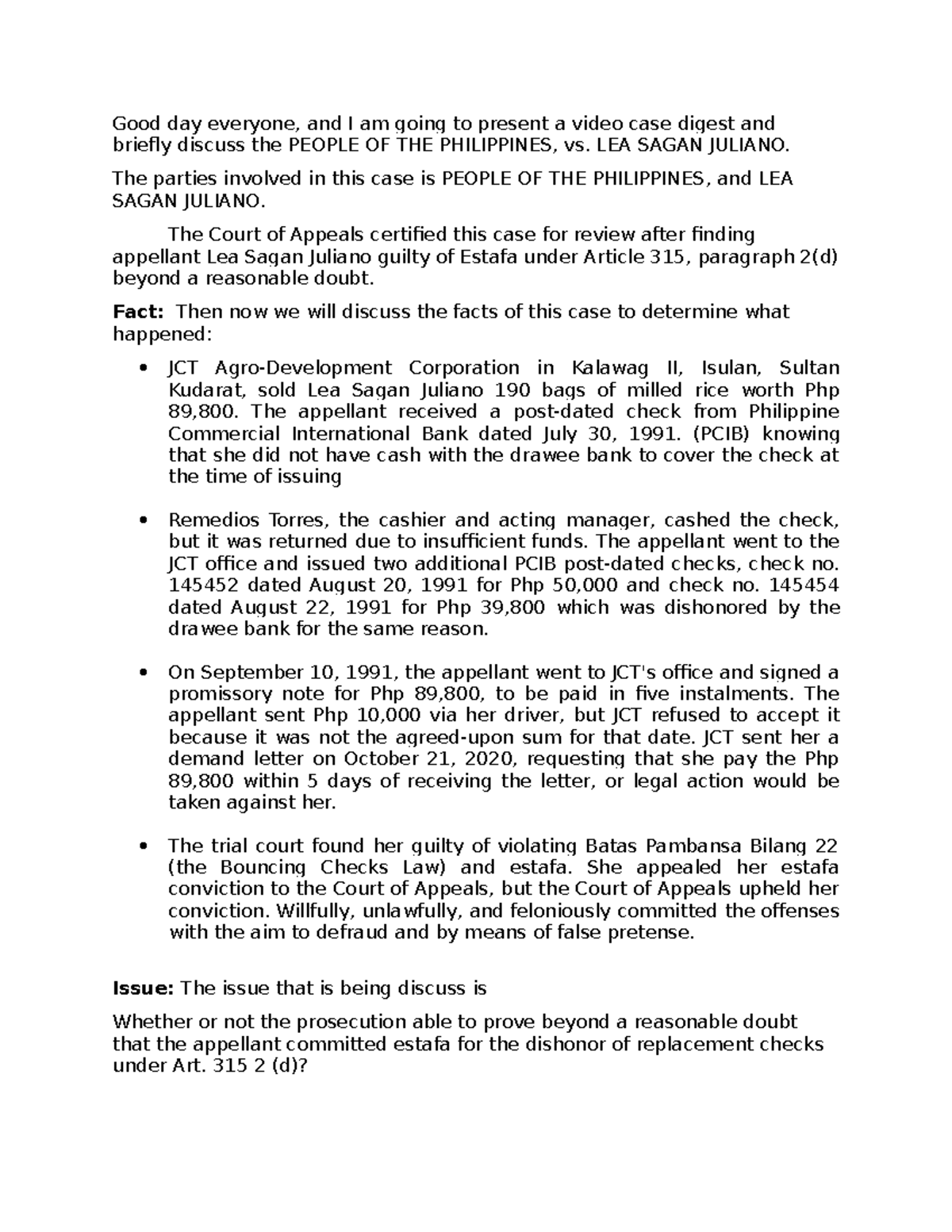 Estafa Case Digest none Good day everyone, and I am going to