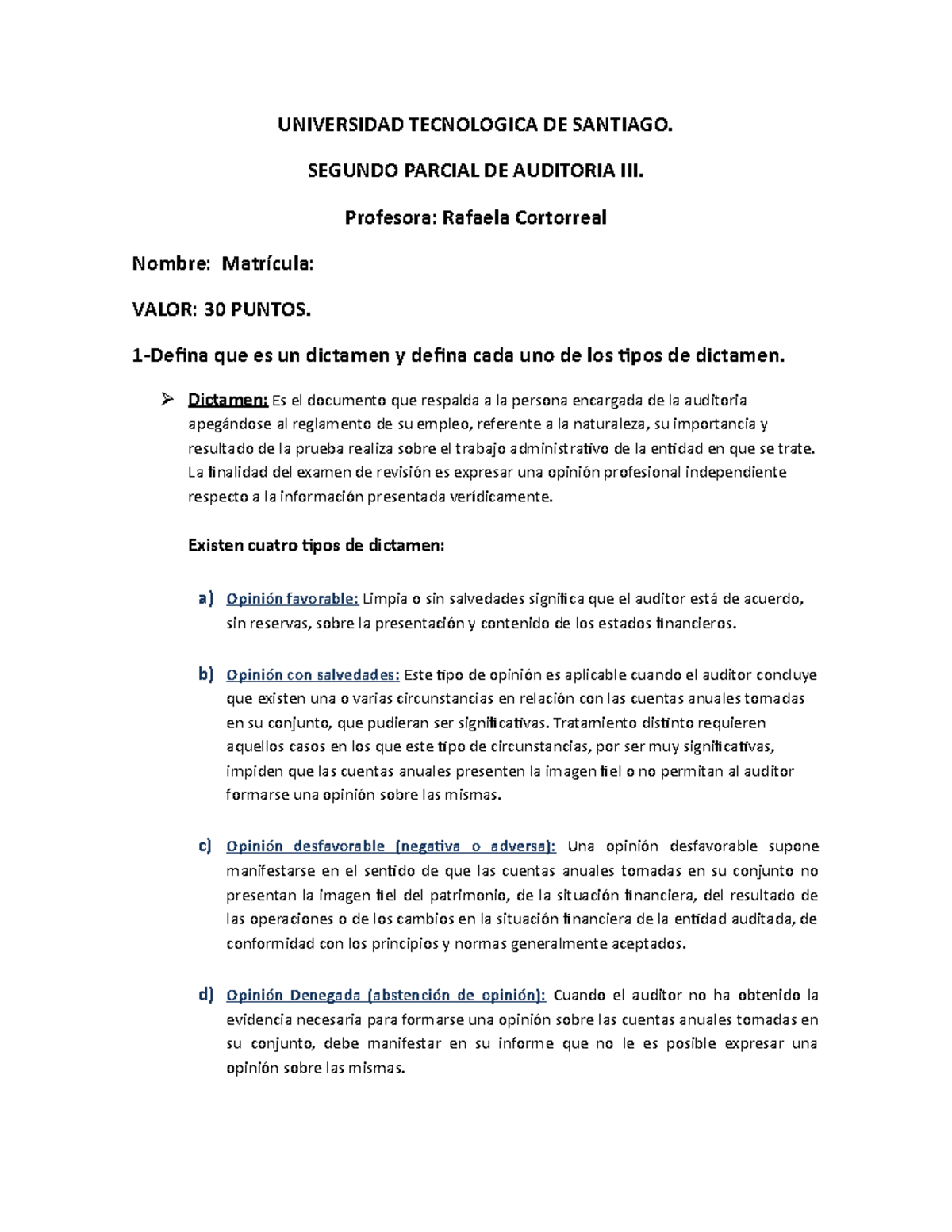 Segundo Parcial DE Auditoria III-A-1 - Auditoria II - UTESA - Studocu