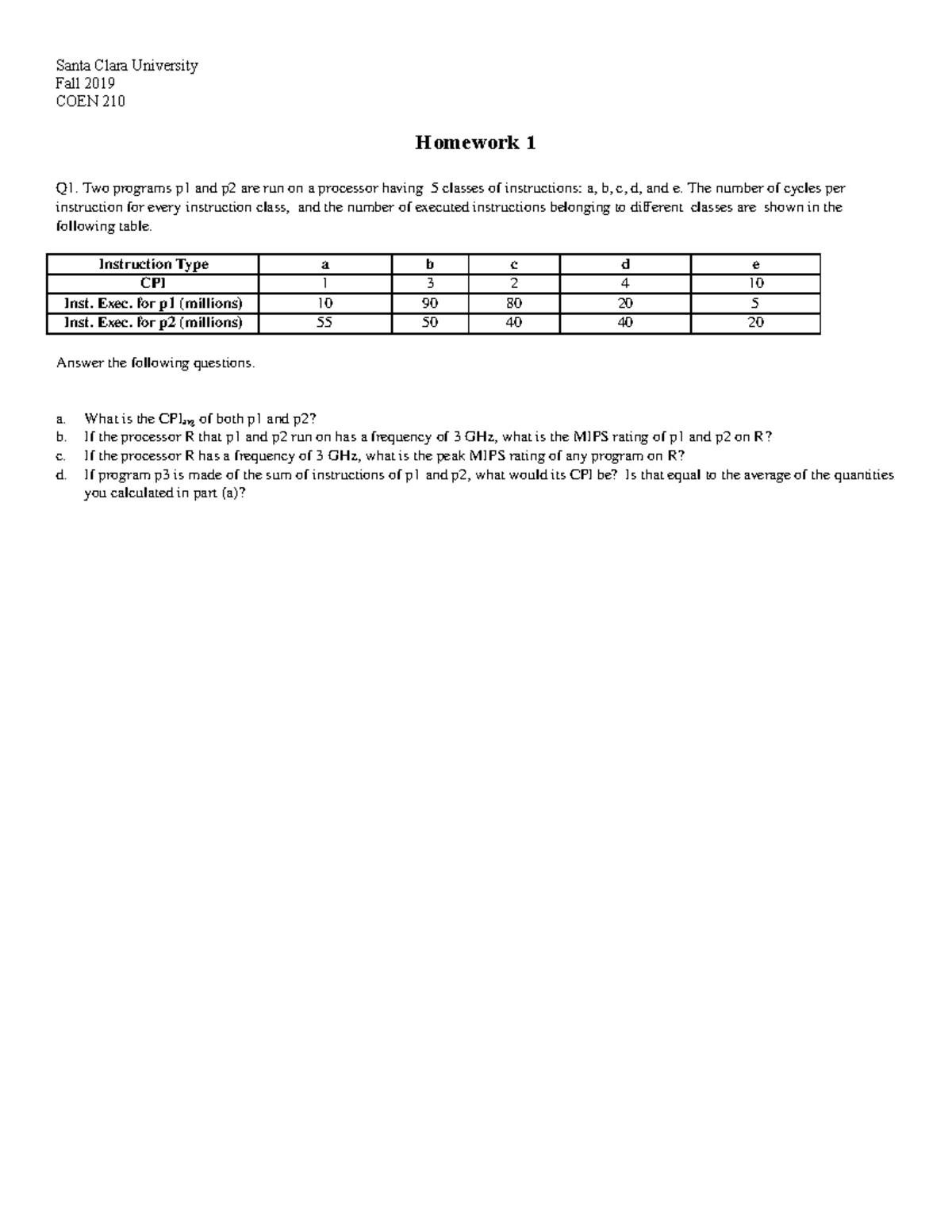COEN210Fa19HW1 Copy Homework 1 Santa Clara University Fall 2019