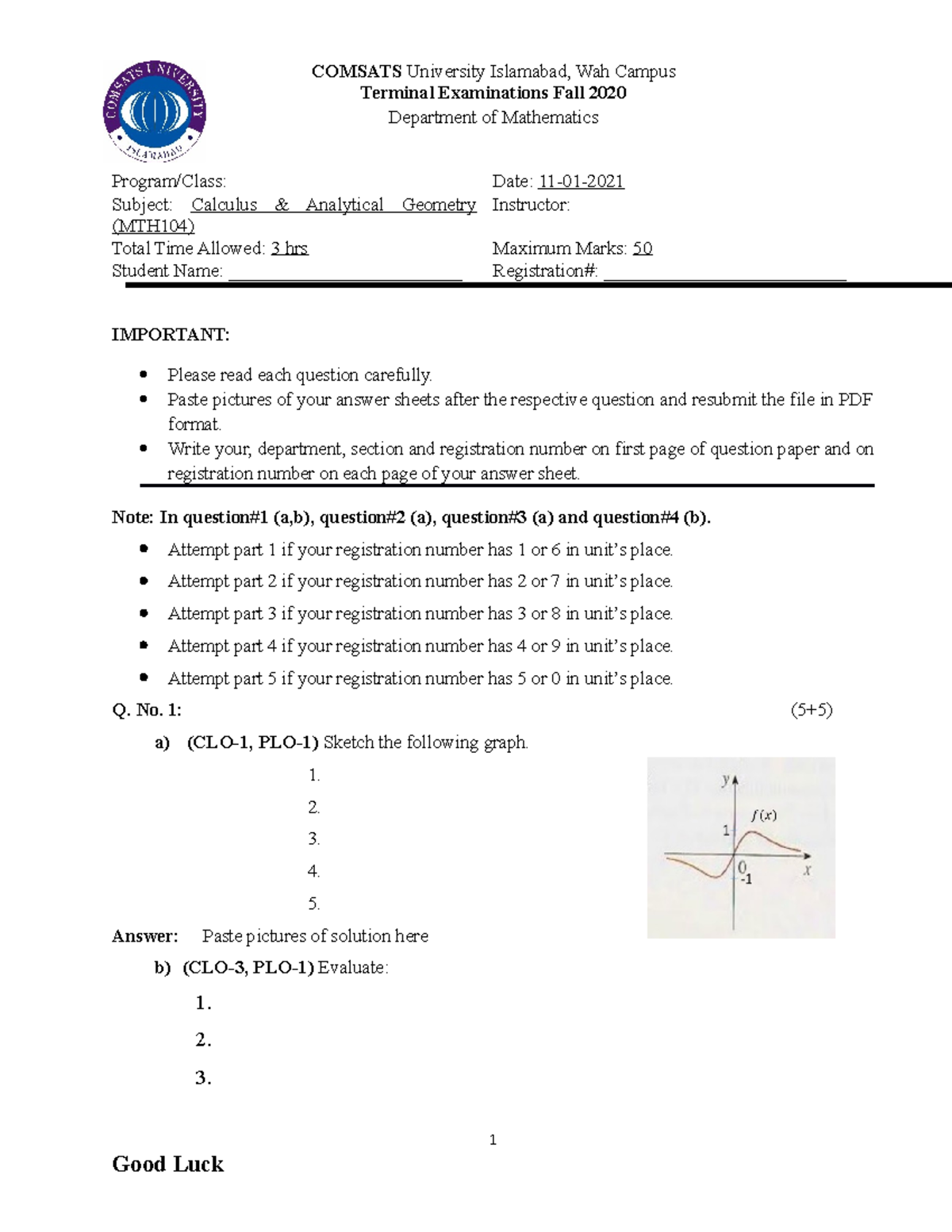 Terminal CAG FA 20 COMSATS University Islamabad