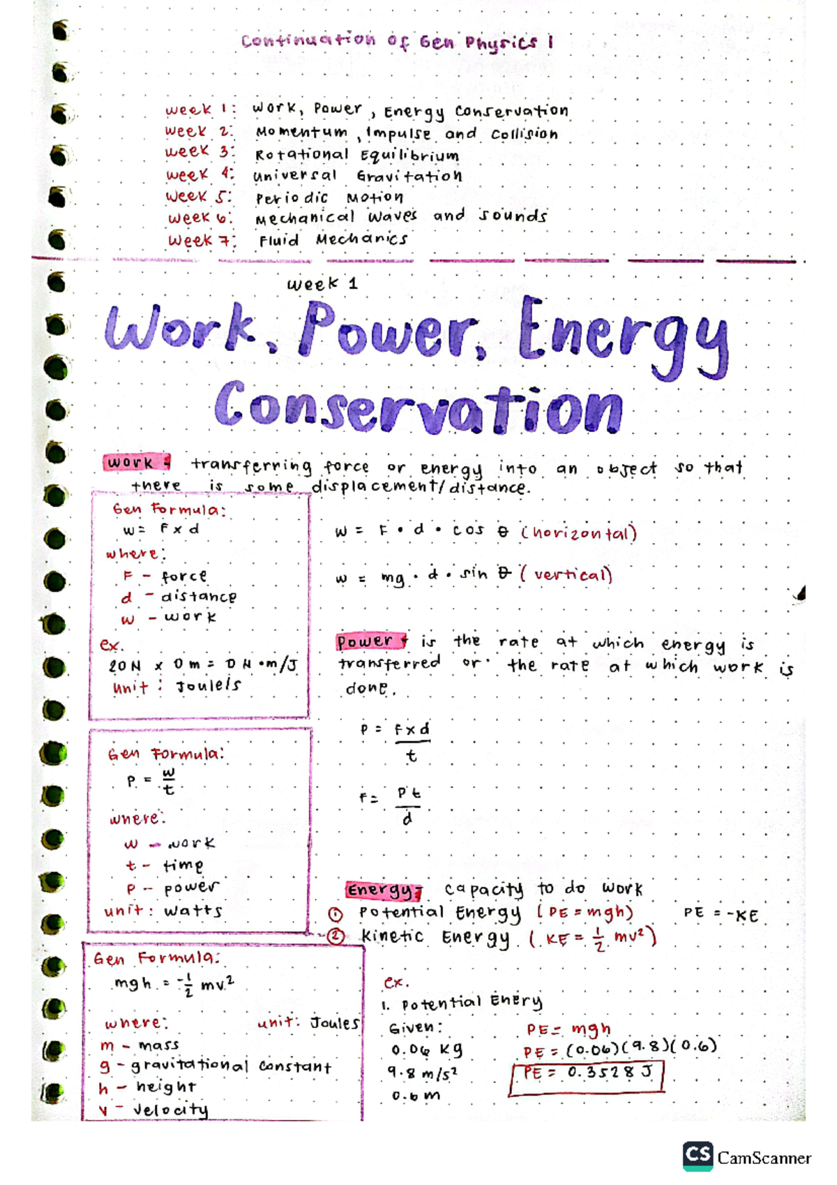 Work, power, and energy - continuation of sen Physics I week 1: work ...