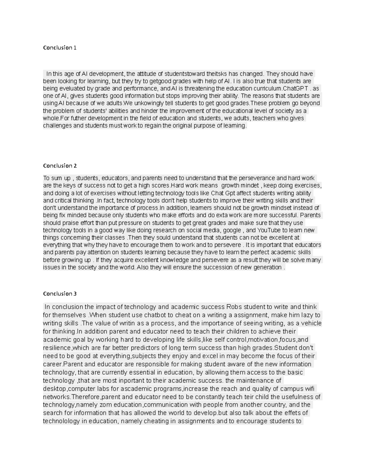 Example Conclusions - practice materials - Conclusion 1 In this age of ...