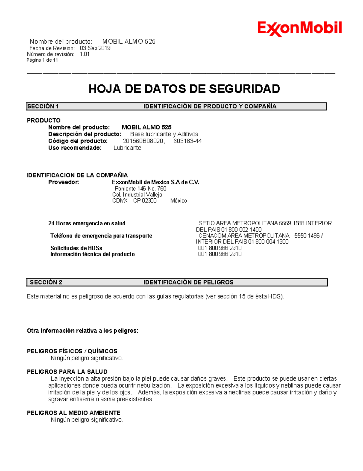 MSDS 743828 HOJA DE SEGURIDAD ACEITE USADO Fecha de Revisión 03 Sep