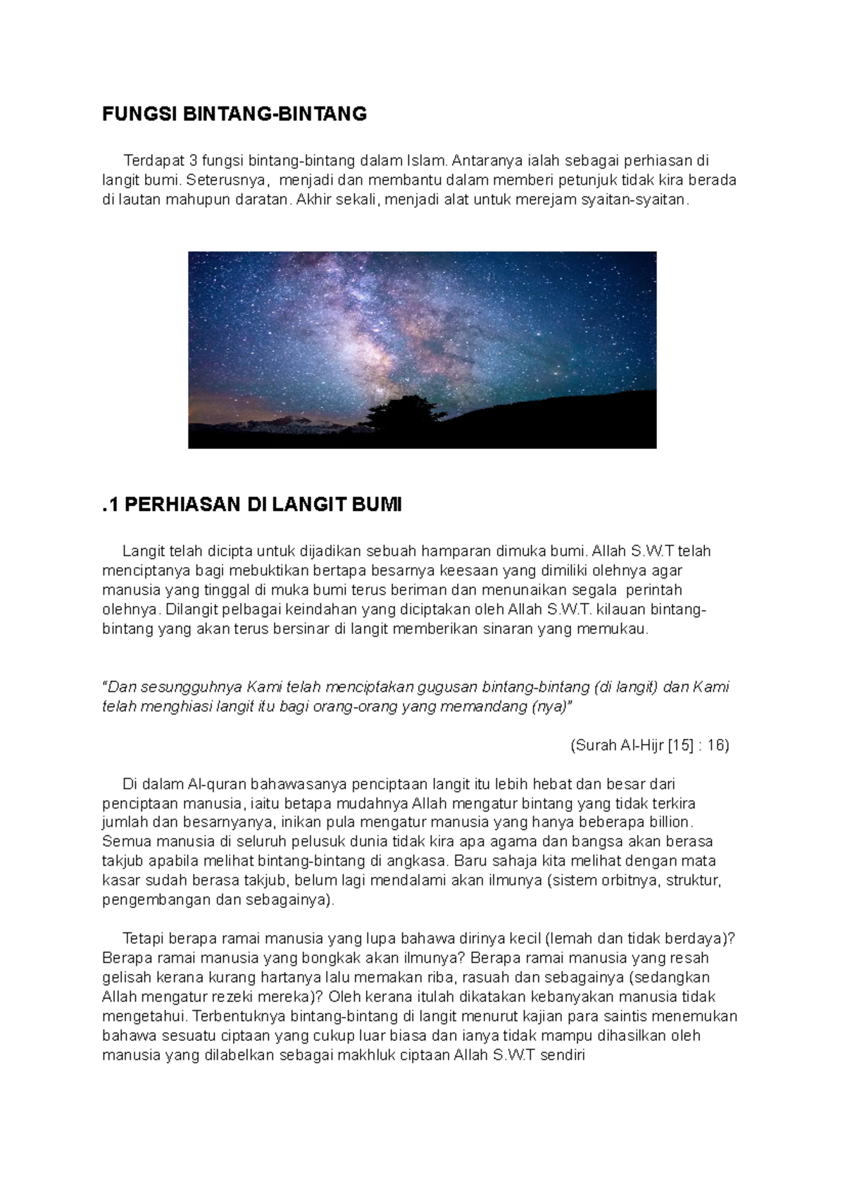 Keadaan bulan dan bintang mengikut islam - FUNGSI BINTANG-BINTANG