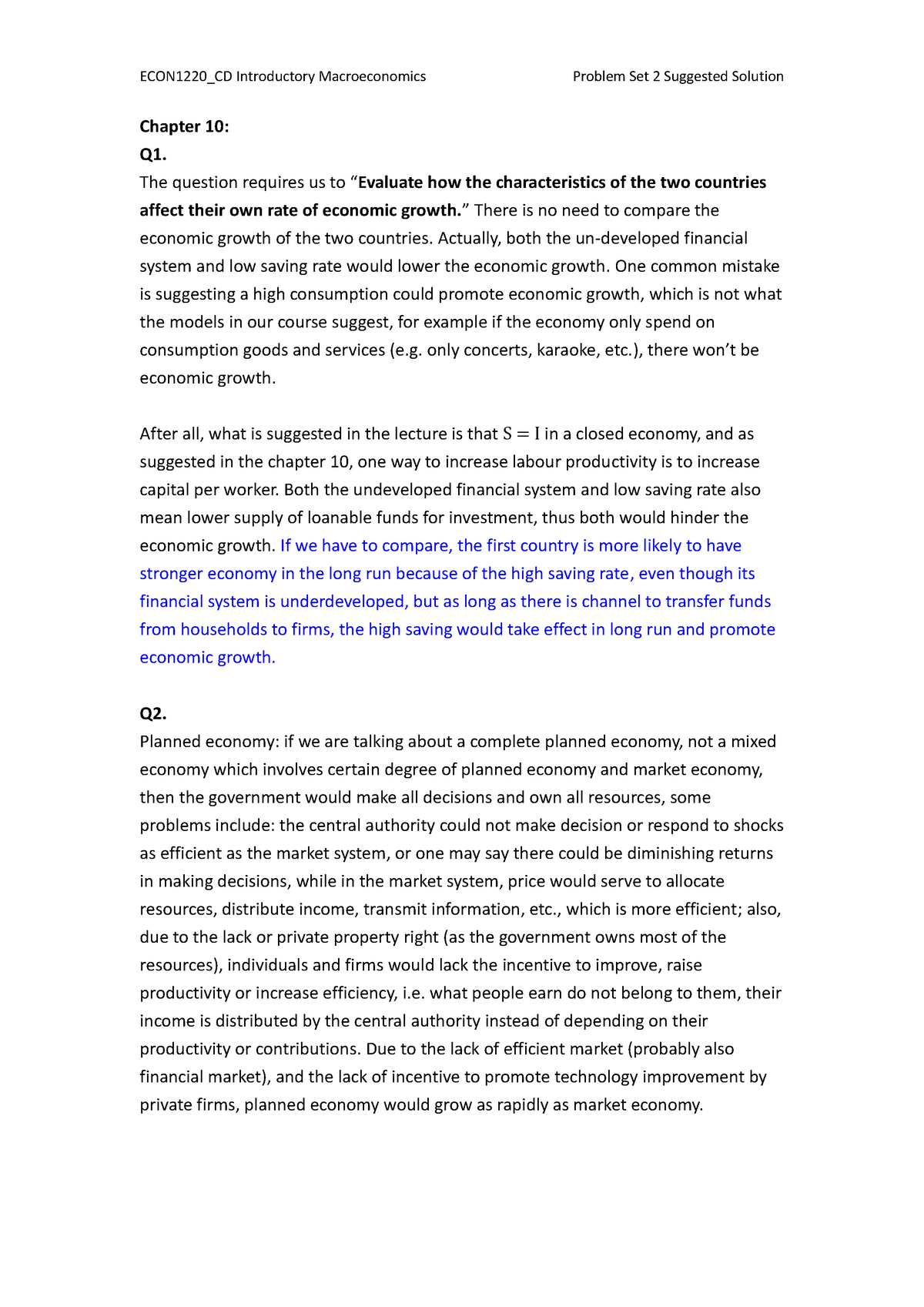 Problem Set 2 (Suggested Solutions) - updated - Chapter 10: Q1. The ...