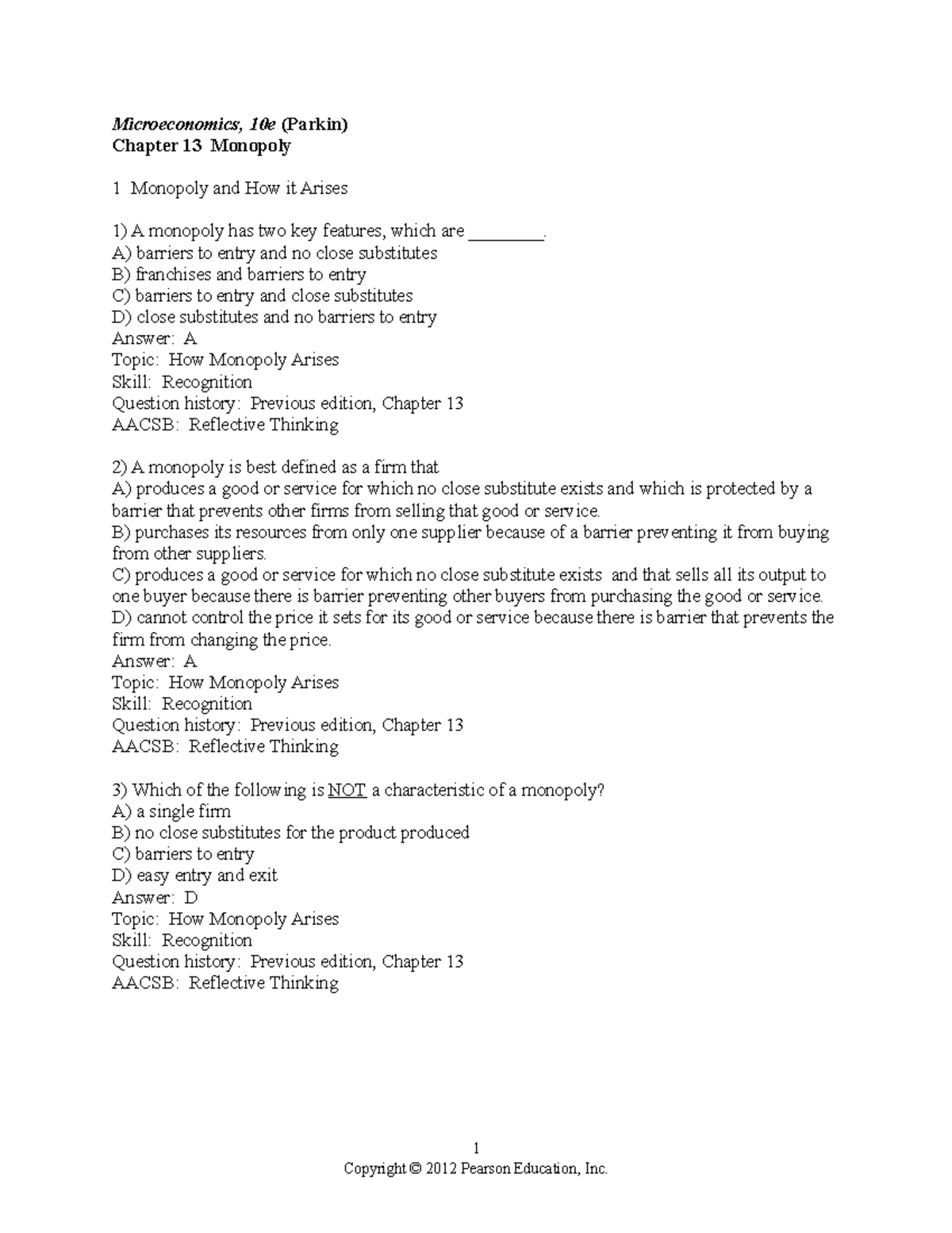 Chapter 9 - Monopoly - Microeconomics, 10e (Parkin) Chapter 13 Monopoly ...