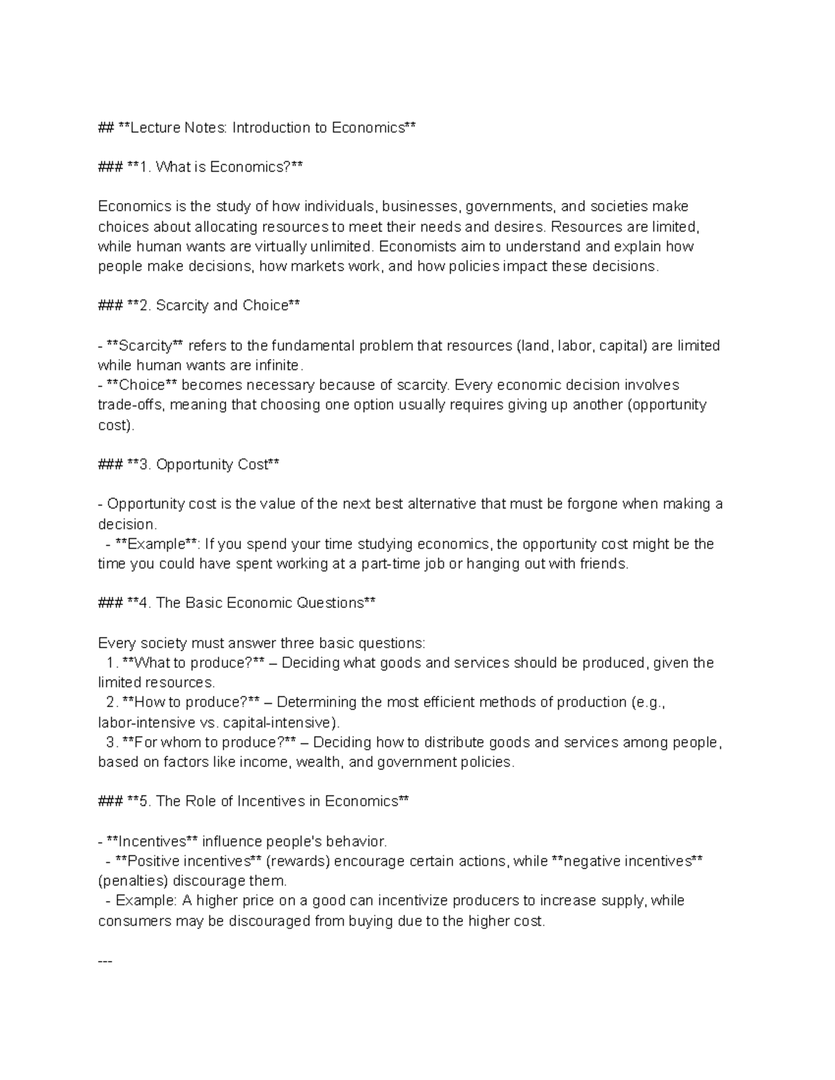 ECON12 class notes lecture 1 - Lecture Notes: Introduction to Economics ...