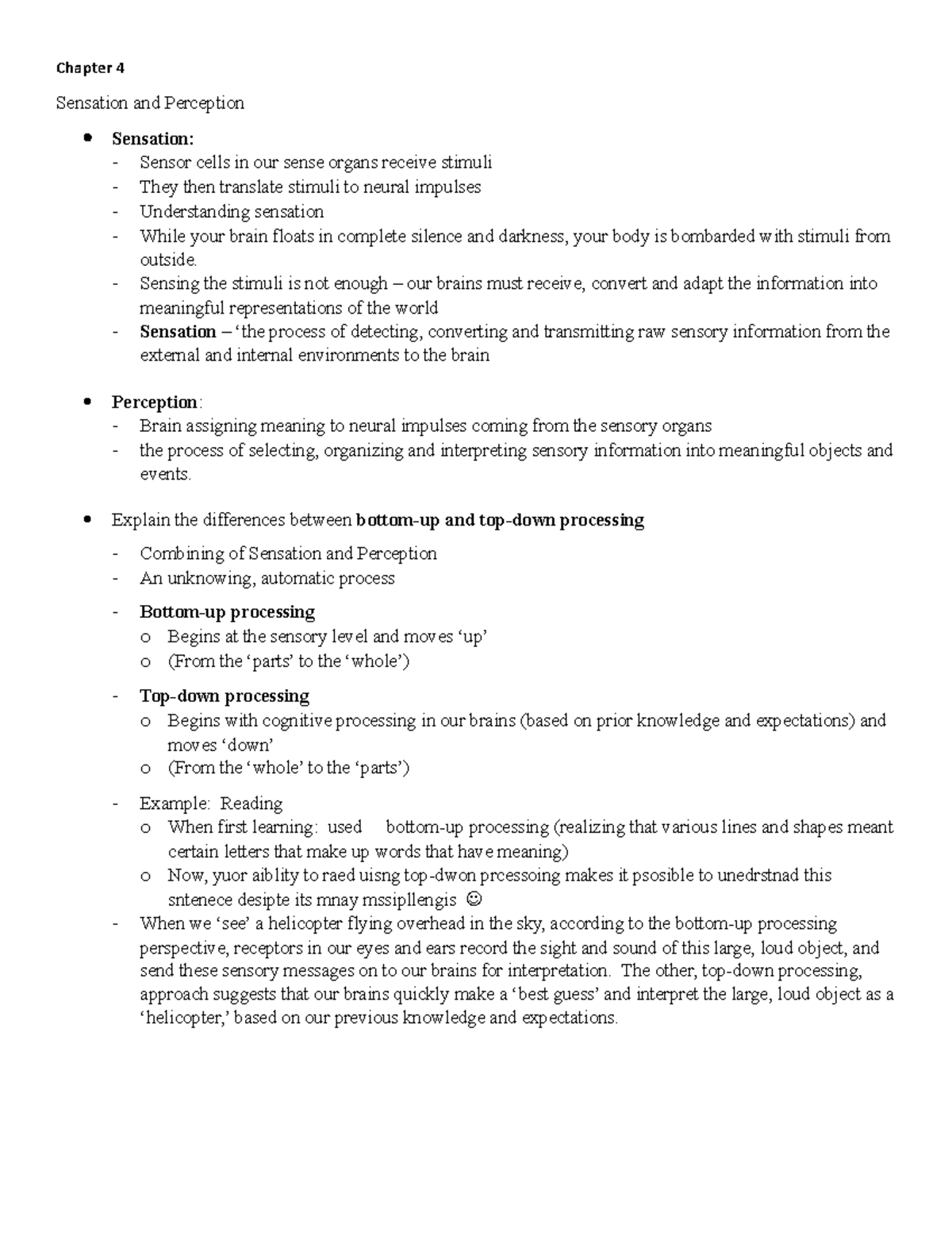 Gen Psych Exam 2 Review - Chapter 4 Sensation and Perception Sensation ...