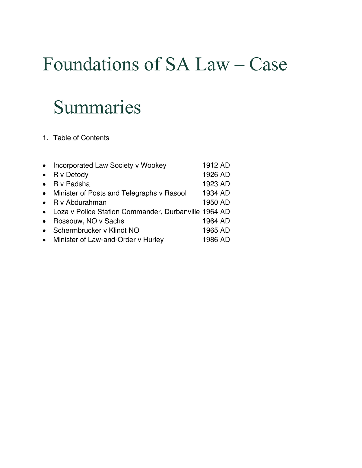 Casesummaries - Semester 2 Term 3 Case Summaries - Foundations Of SA ...