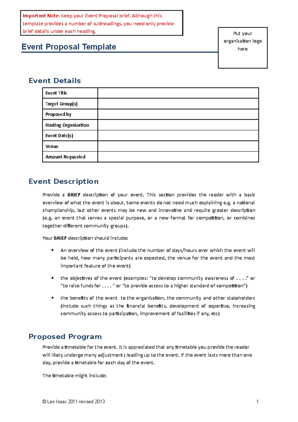 Event proposal template University 2021 - Event Proposal Template Event