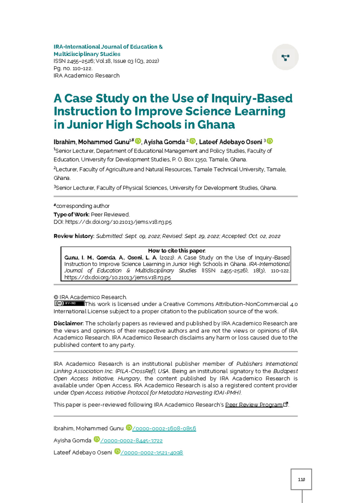 A Case Study on the Use of Inquiry-Based Instructi - IRA-International ...