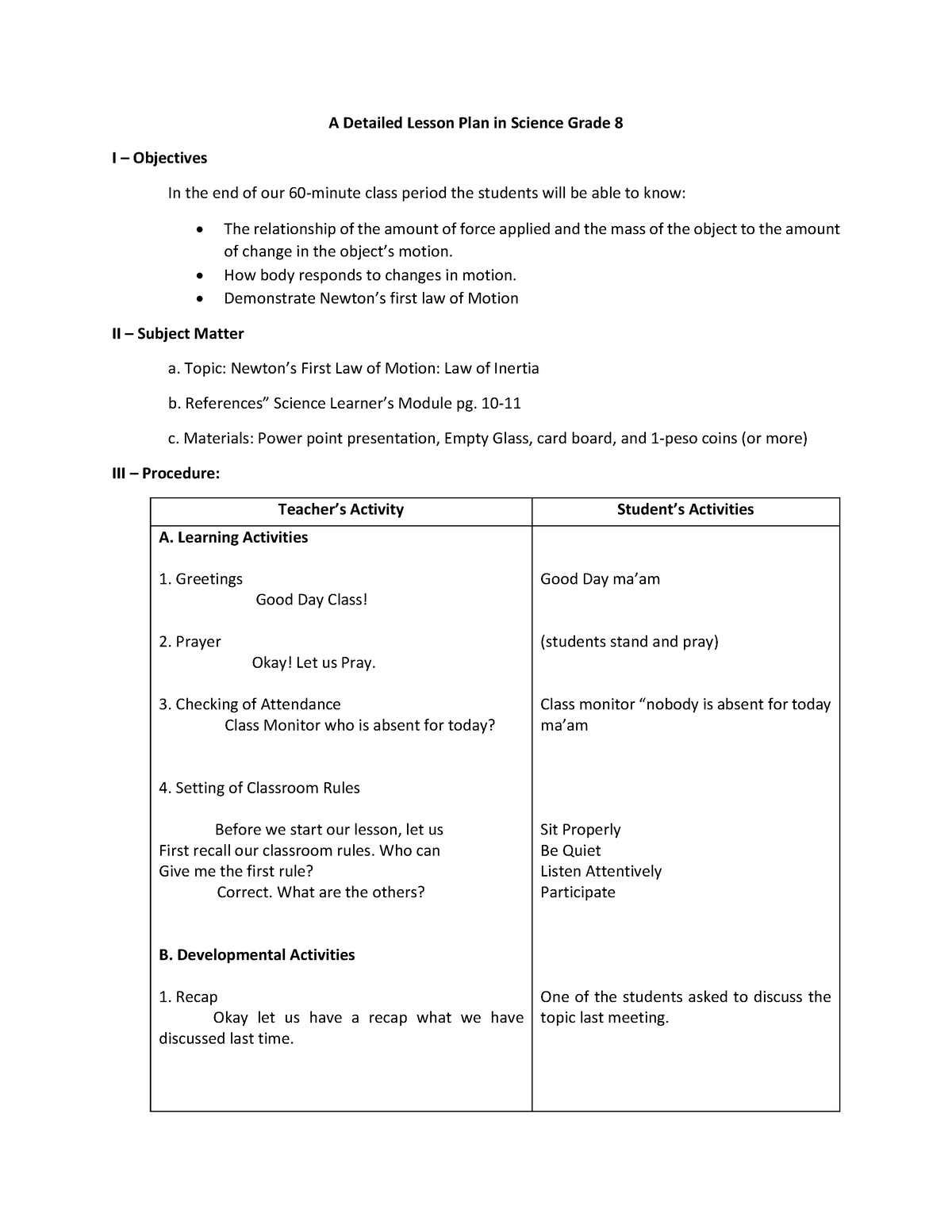 Rosales, Reziel Mae Lesson Plan in Science Grade 8 - A Detailed Lesson ...