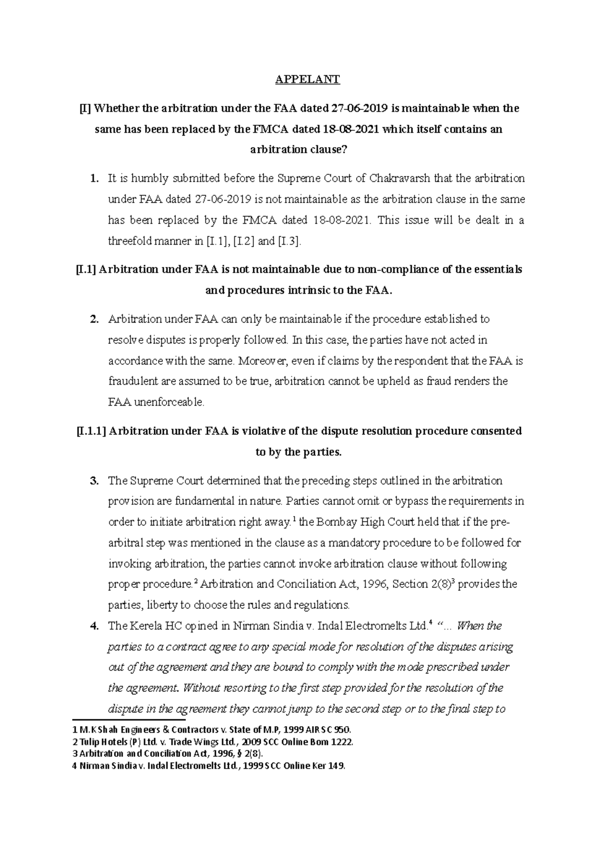 202303142207 1st Rmlnlu- Appellant Memo - APPELANT [I] Whether the ...