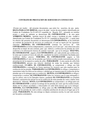 Contrato DE Confeccion - CONTRATO DE PRESTACION DE SERVICIOS EN CONFECCION  C onste por medio del - Studocu