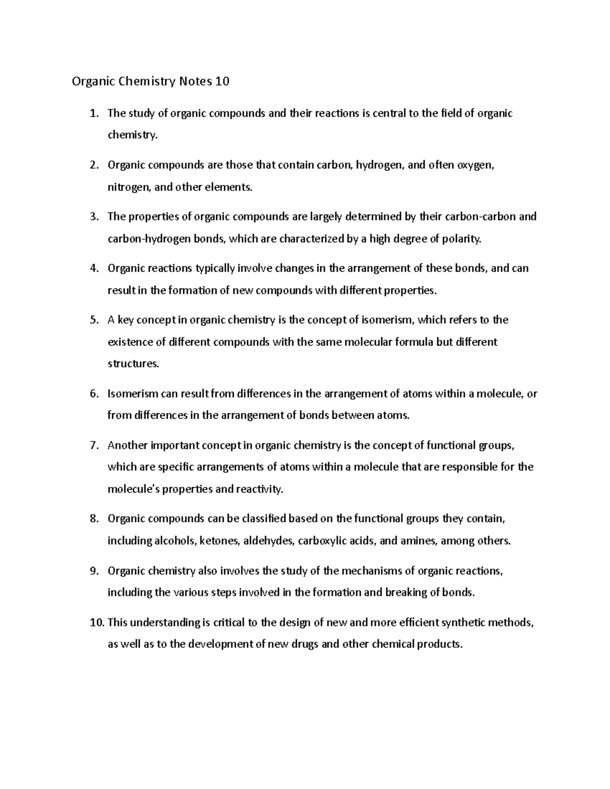 Organic Chemistry Notes 10 - Organic compounds are those that contain ...