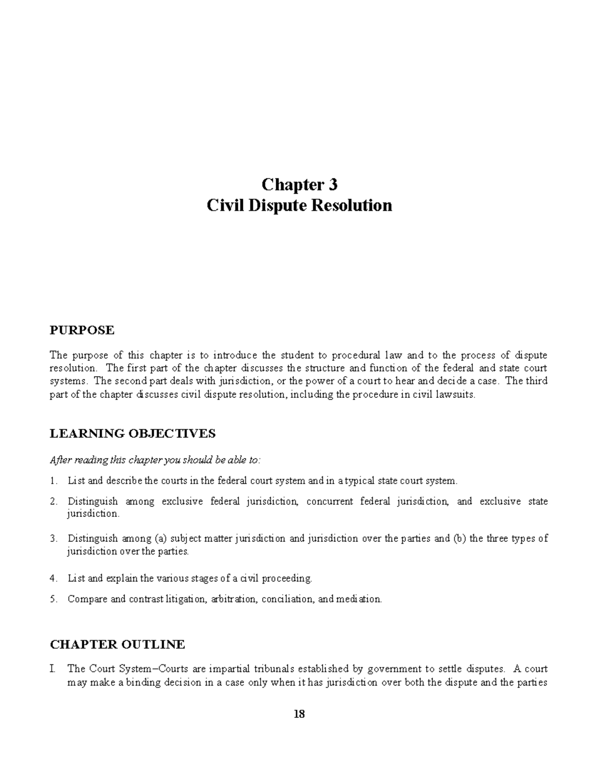 Study Guide Ch 3 - Chapter 3 Civil Dispute Resolution PURPOSE The ...