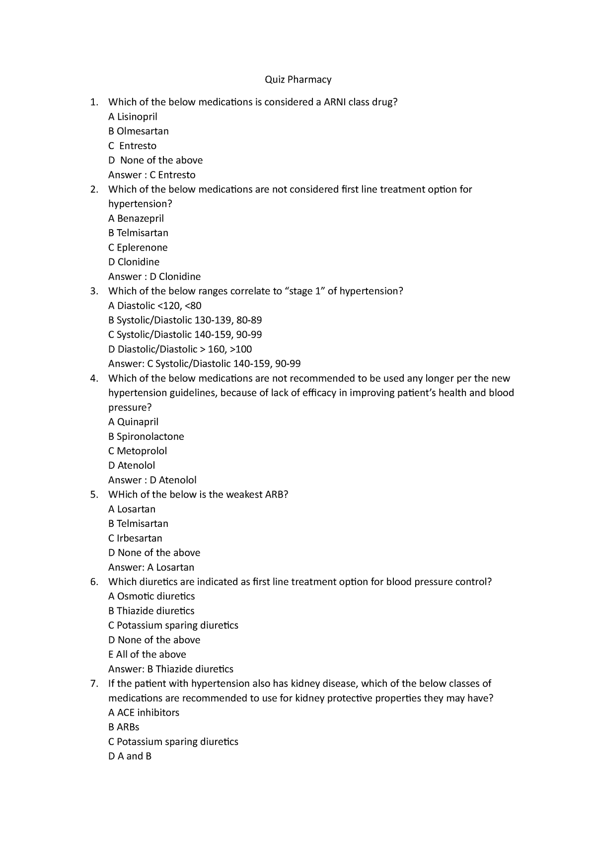 Quiz Pharmacy 11 - Quiz Pharmacy Which of the below medications is ...