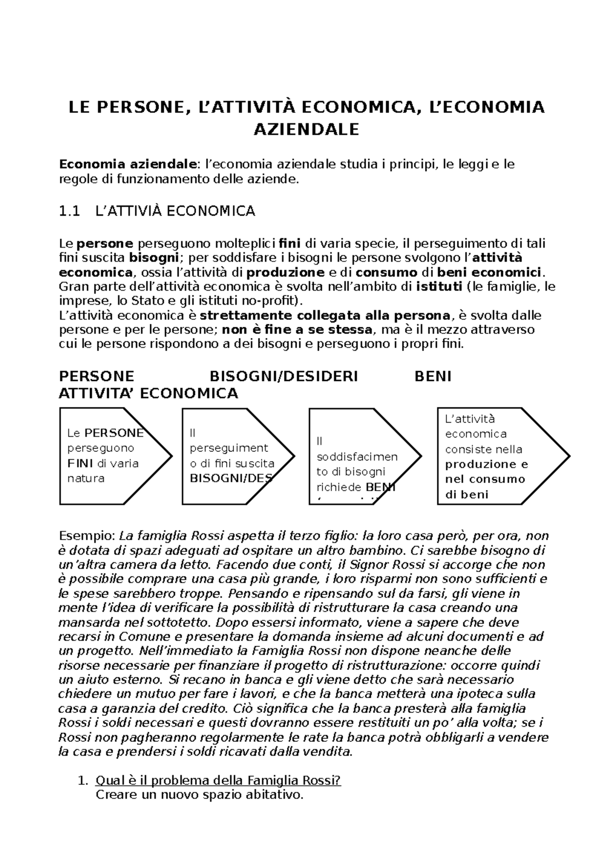 Capitolo 1-2 - Appunti - LE PERSONE, L’ATTIVITÀ ECONOMICA, L’ECONOMIA ...