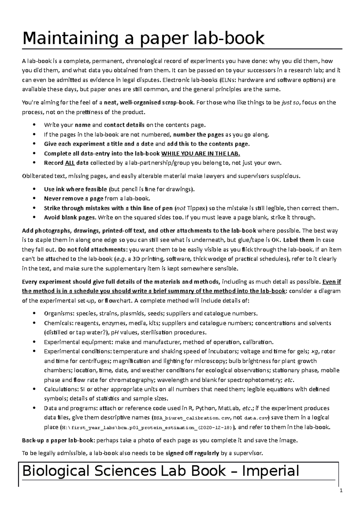 Lab book maintenance - How to maintain a lab book - Maintaining a paper ...